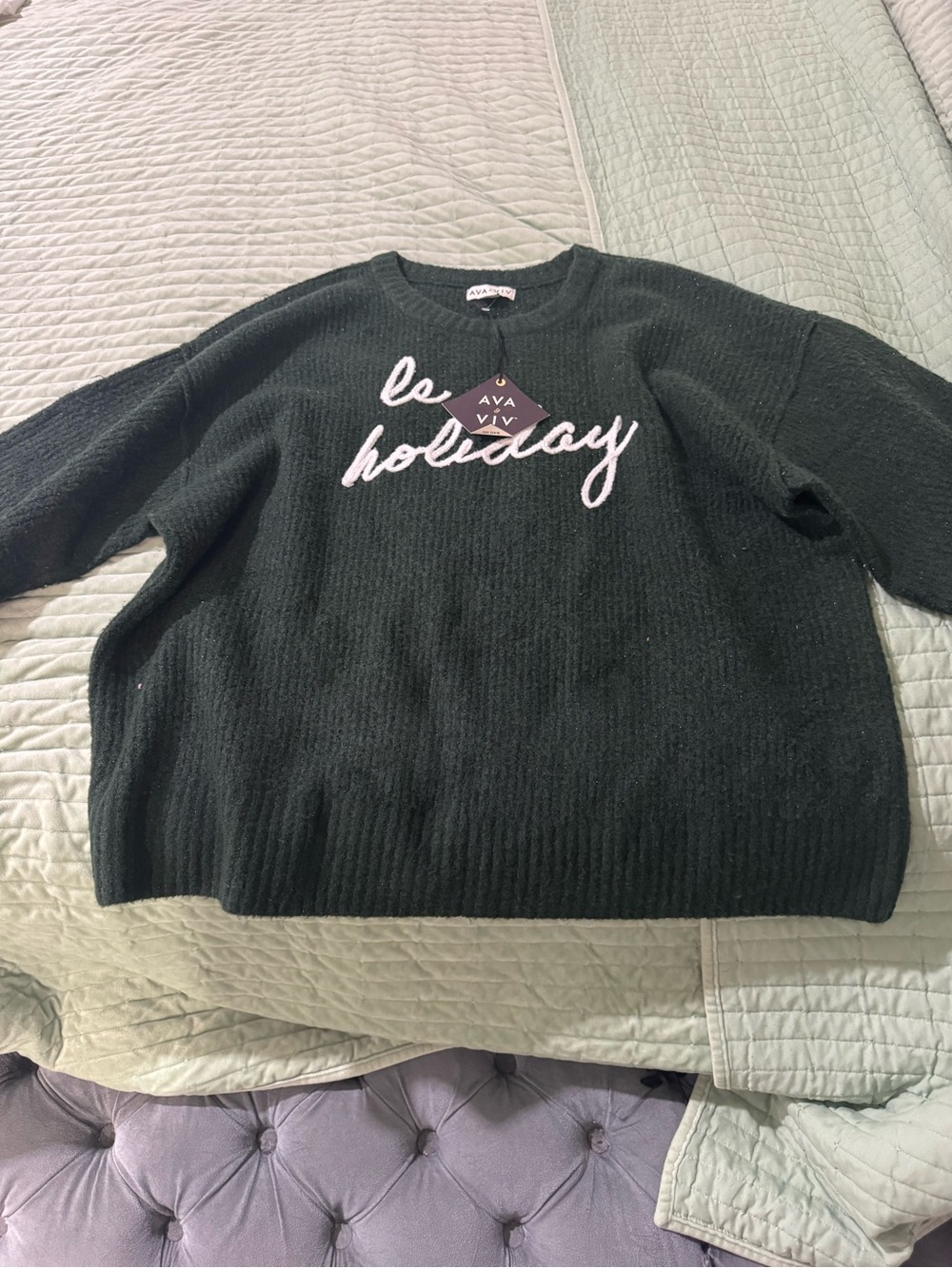 Ava & Viv Dark Green 'le holiday' Knit Sweater with White Script